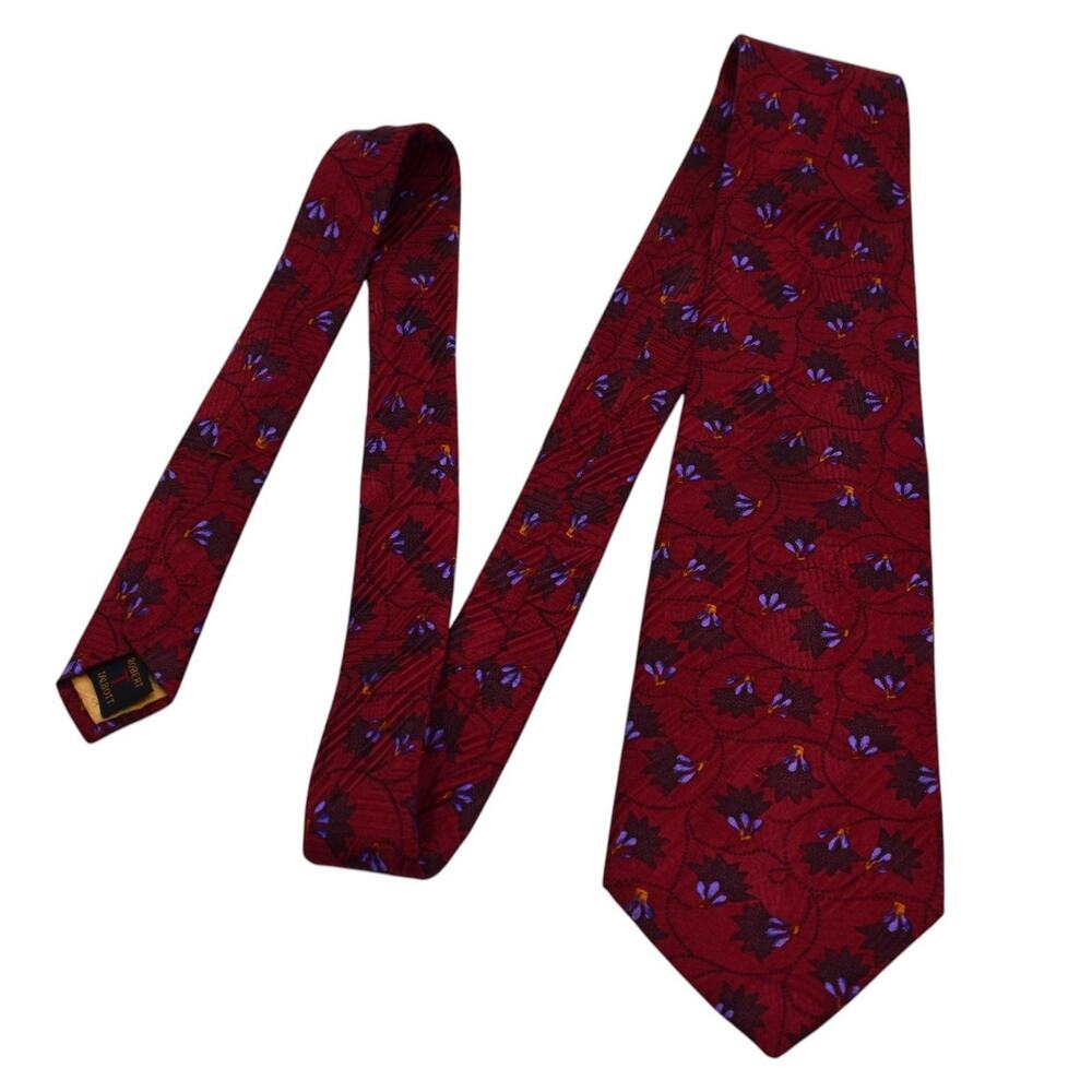 ROBERT TALBOTT Silk Necktie Neck Tie Red Floral Best Of Class 57.5” X 4” USA